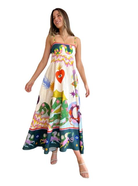 Summer color pattern slip maxi dress holiday dress