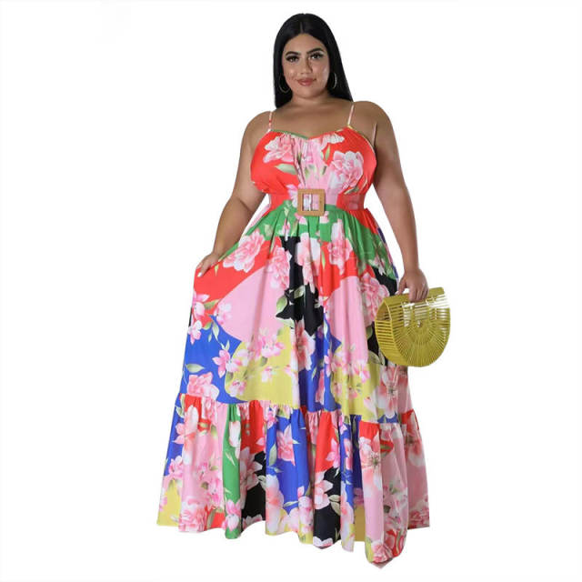 Plus size floral pattern maxi slip dress
