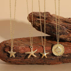 Ocean series gold plated starfish pendant copper necklace