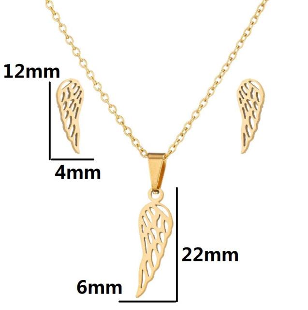 Dainty angel wing stainless steel necklace set