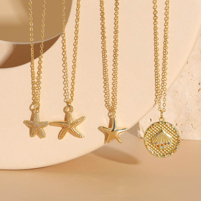 Ocean series gold plated starfish pendant copper necklace