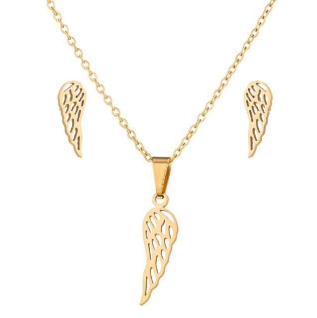 Dainty angel wing stainless steel necklace set