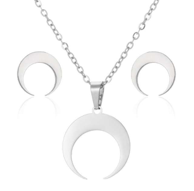 Concise moon pendant dainty stainless steel necklace set