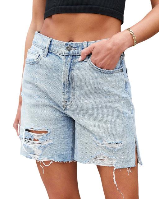 Summer ripped denim bermuda shorts for women
