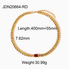 18K emerald ruby cubic zircon cuban link chain stainless steel necklace