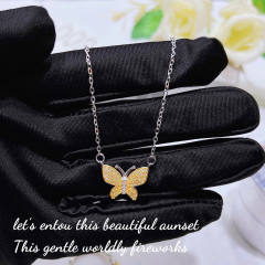 Delicate pave setting topaz cubic zircon butterfly copper necklace set