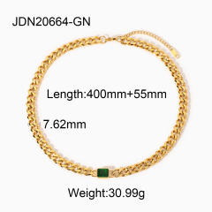 18K emerald ruby cubic zircon cuban link chain stainless steel necklace