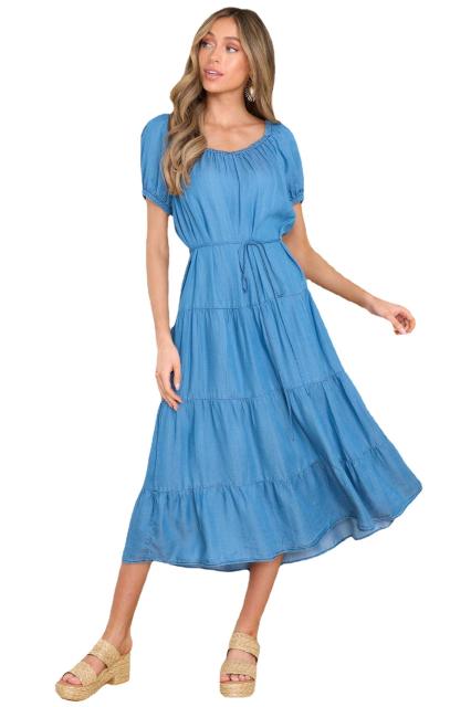 Casual summer off shoulder denim maxi dress