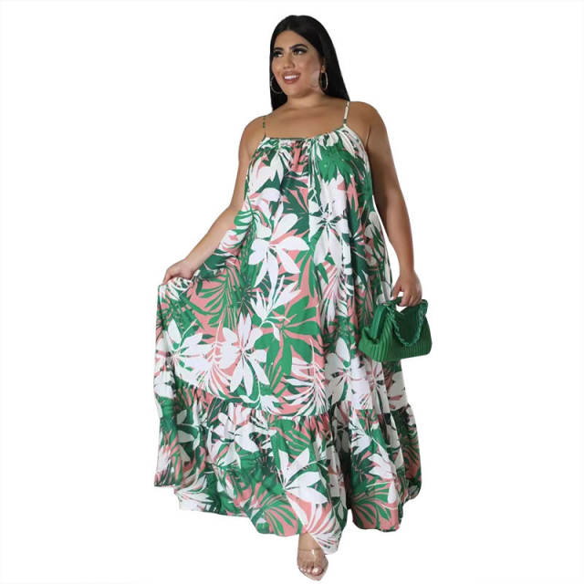 Plus size floral pattern maxi slip dress