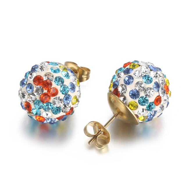 Easy match diamond ball stainless steel studs earrings