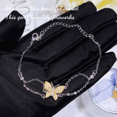 Delicate pave setting topaz cubic zircon butterfly copper necklace set