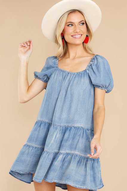 Summer casual denim babydoll dress for women