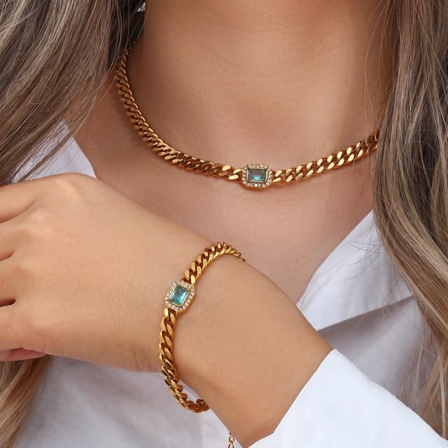 Hot sale cuban link chain stainless steel necklace bracelet set