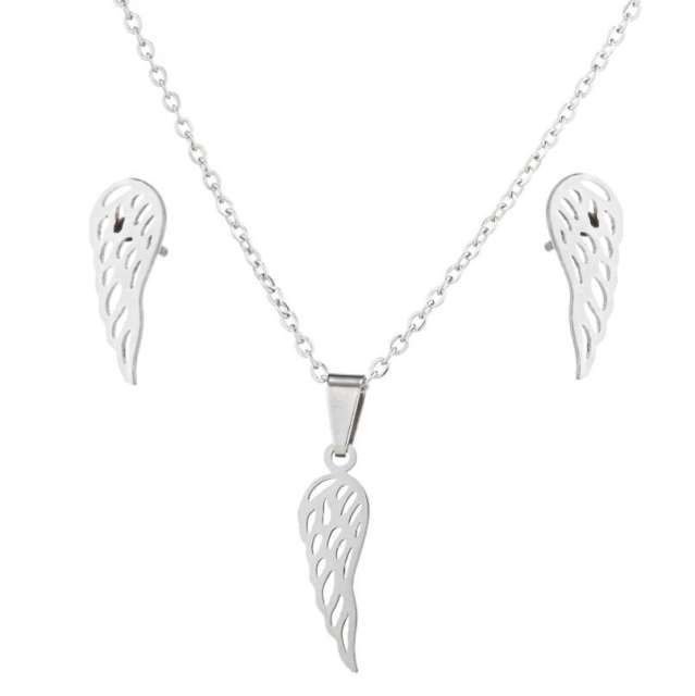 Dainty angel wing stainless steel necklace set