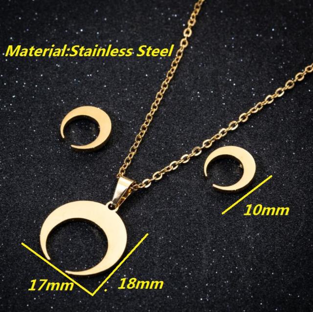 Concise moon pendant dainty stainless steel necklace set