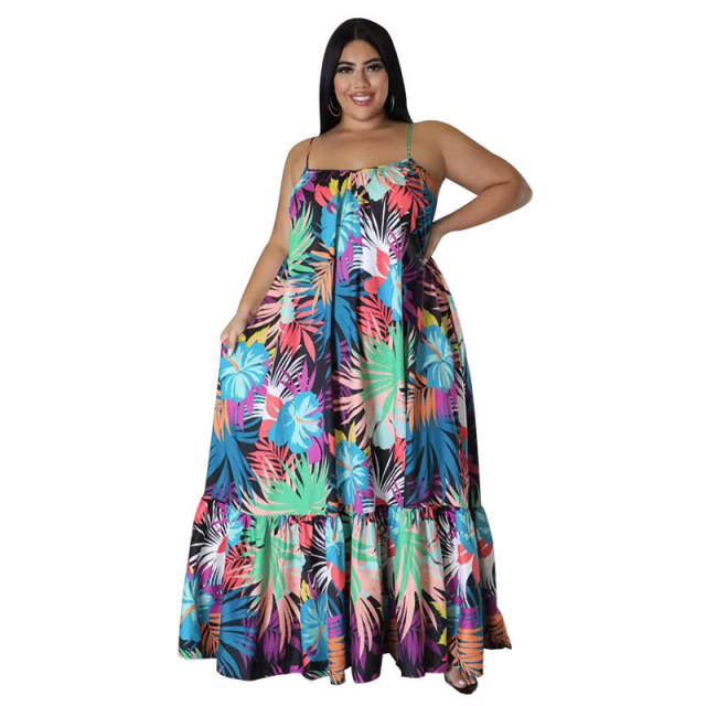 Plus size floral pattern maxi slip dress