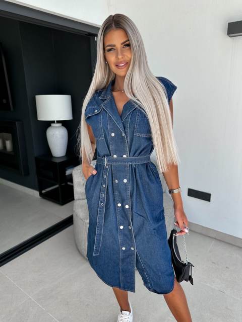 Summer casual denim shirt dress midi dress