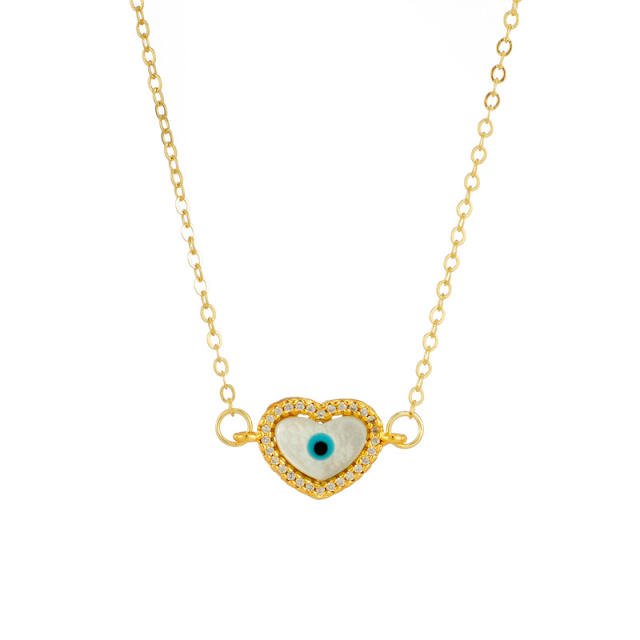 Vintage mother shell evil eye gold plated copper dainty necklace