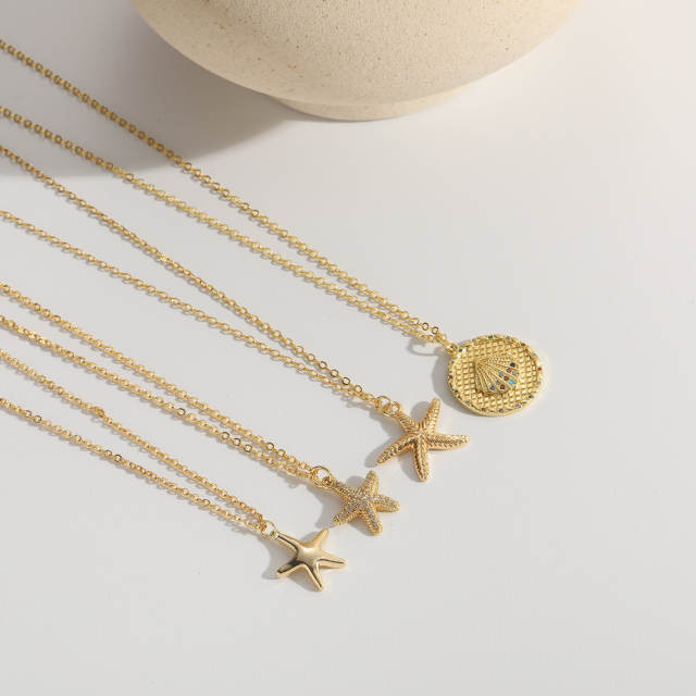 Ocean series gold plated starfish pendant copper necklace