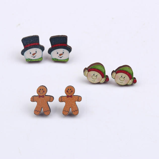 New design christmas wood studs earrings set