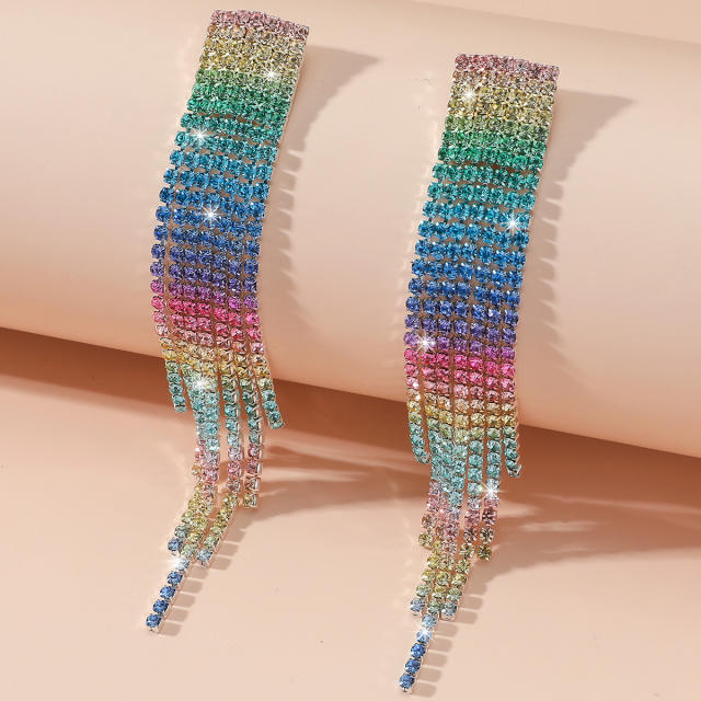 Rainbow rhinestone pave setting diamond women earrings party earrings