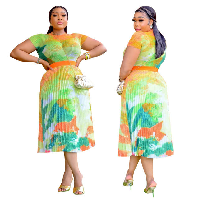 Summer plus size maxi skirt tops set for women