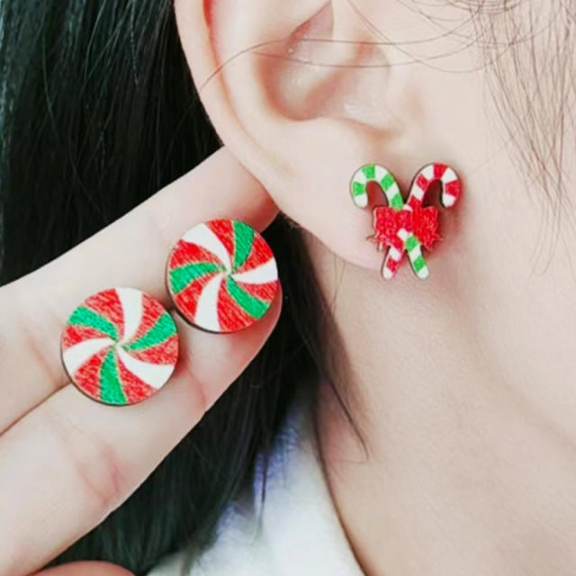 New design christmas wood studs earrings set