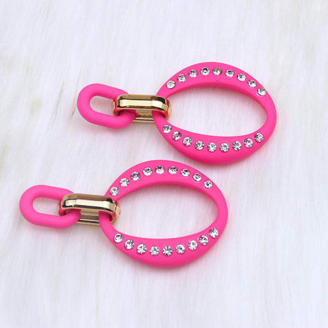 Summer candy color geometric circle rhinestone earrings