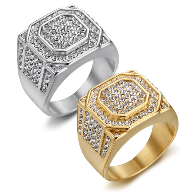 HIPHOP full diamond stainless steel rings for men
