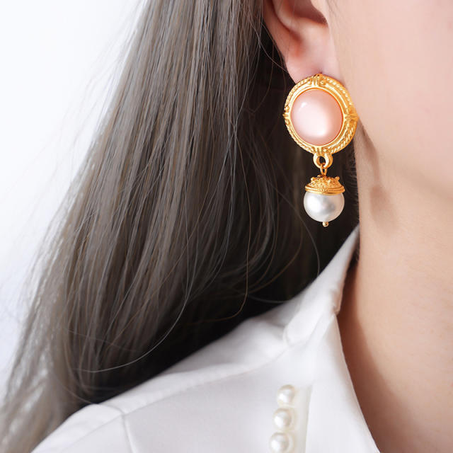 Vintage pearl stainless steel earrings for women