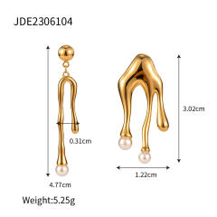 18K lava shape pearl bead stainless steel asymmetrical earrings