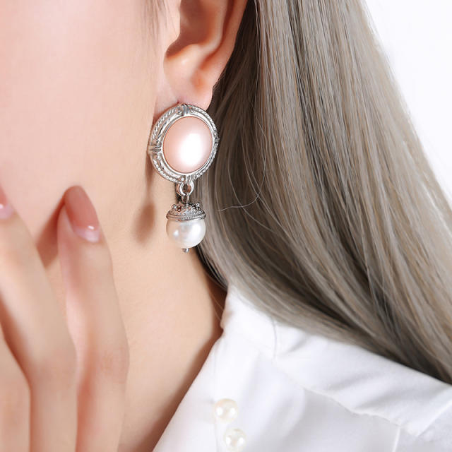 Vintage pearl stainless steel earrings for women