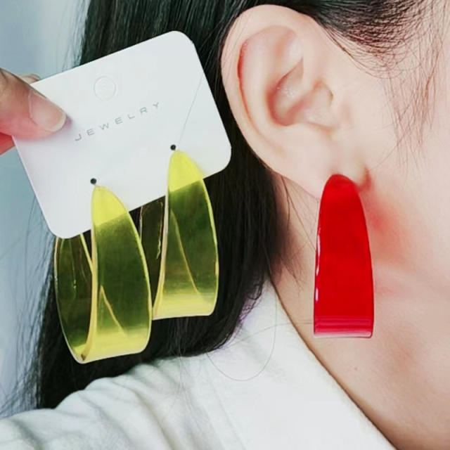 Summer clear acrylic colorful bold hoop earrings