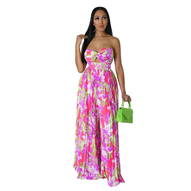 Summer sexy off shoulder floral patter wide leg women jumpsuit