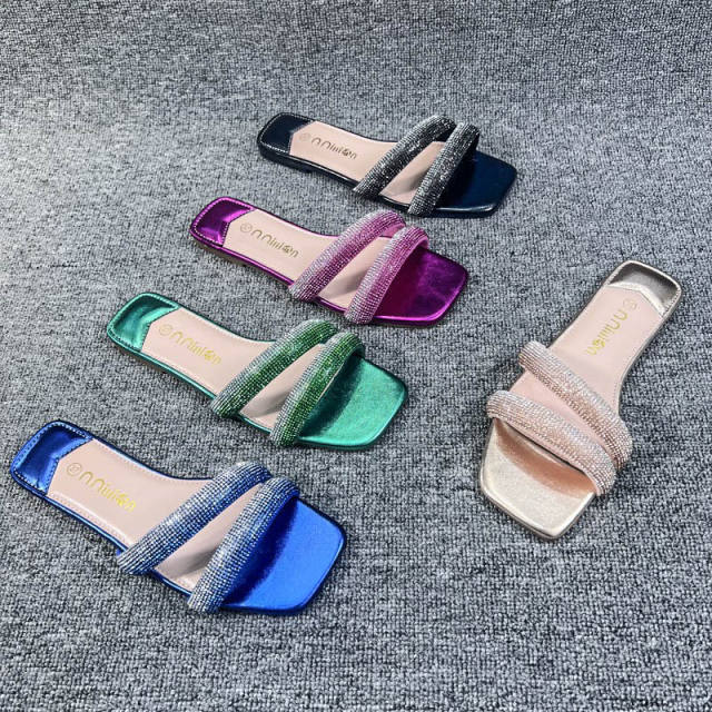 Summer Colorful diamond flat slippers for women