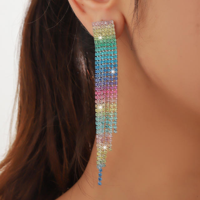 Rainbow rhinestone pave setting diamond women earrings party earrings