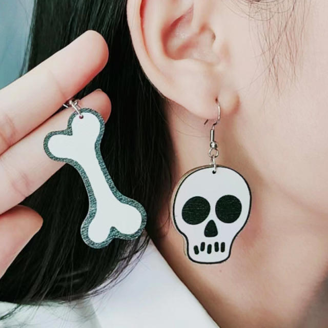 New design halloween skull bone bat earrings