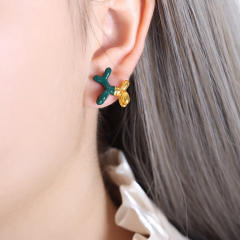 Personality cute enamel Balloon Dog stainless steel earrings