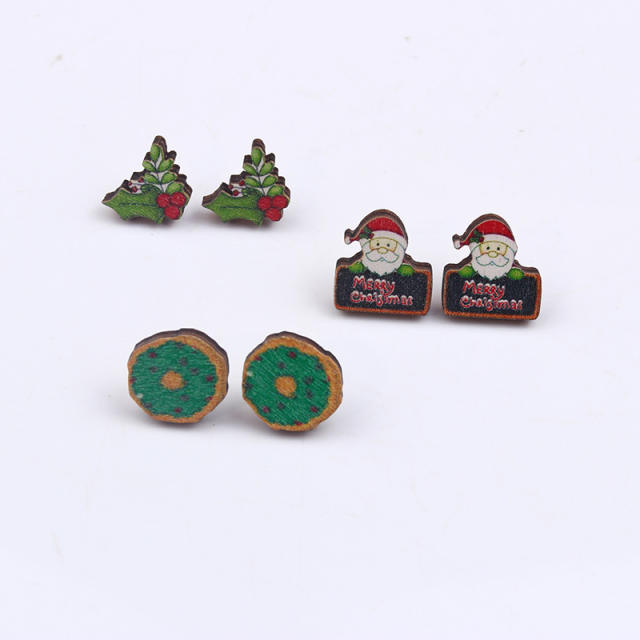 New design christmas wood studs earrings set