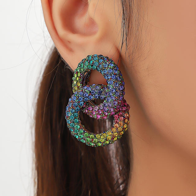 Rainbow rhinestone pave setting diamond women earrings party earrings