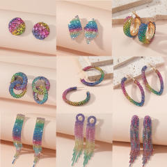 Rainbow rhinestone pave setting diamond women earrings party earrings