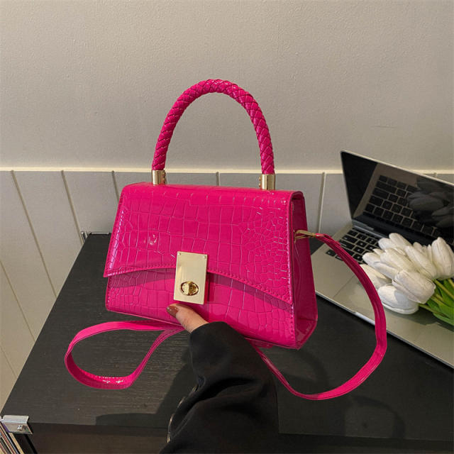 Classic plain color stone pattern PU leather women color handbag crossbody bag