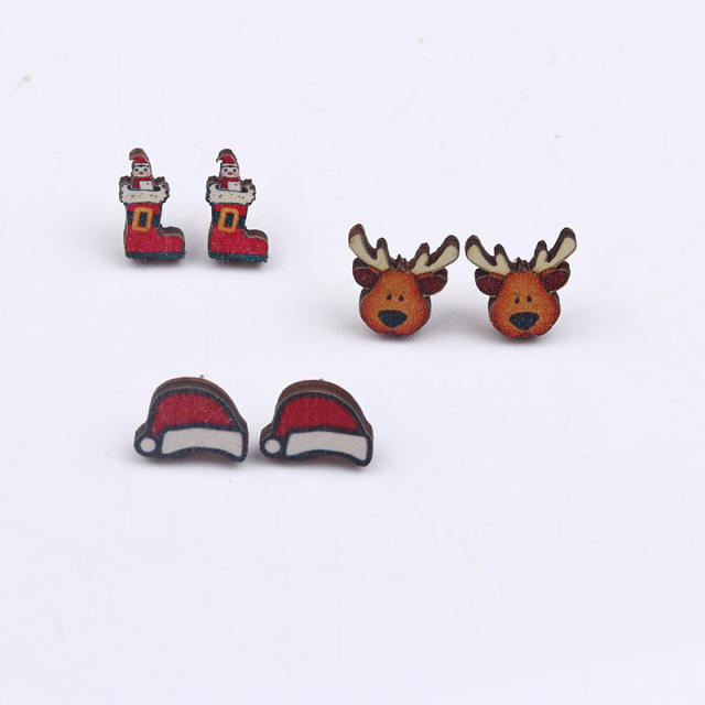 New design christmas wood studs earrings set