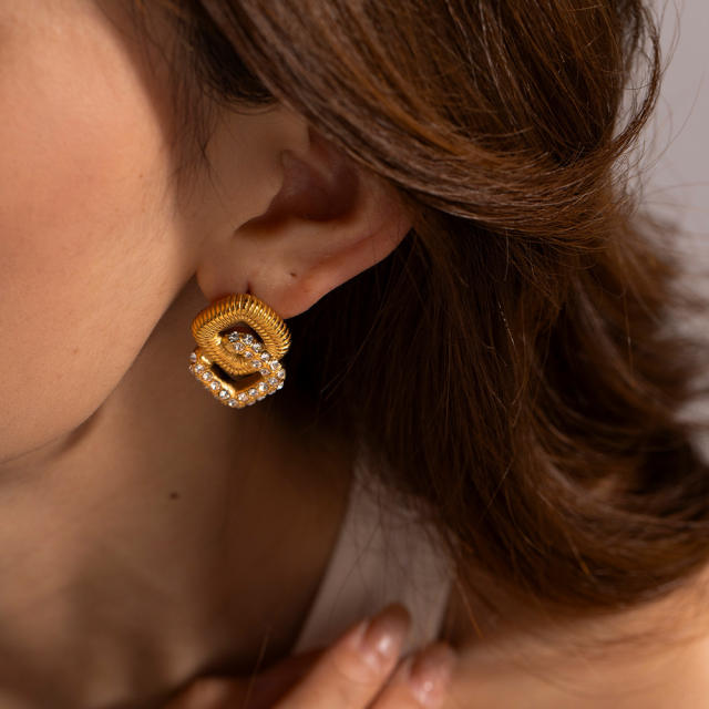 18K geometric square pearl bead stainless steel earrings