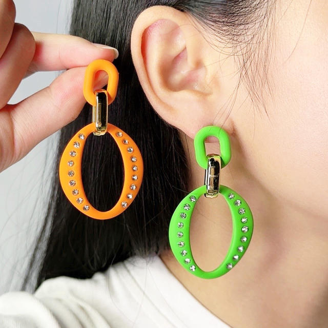 Summer candy color geometric circle rhinestone earrings