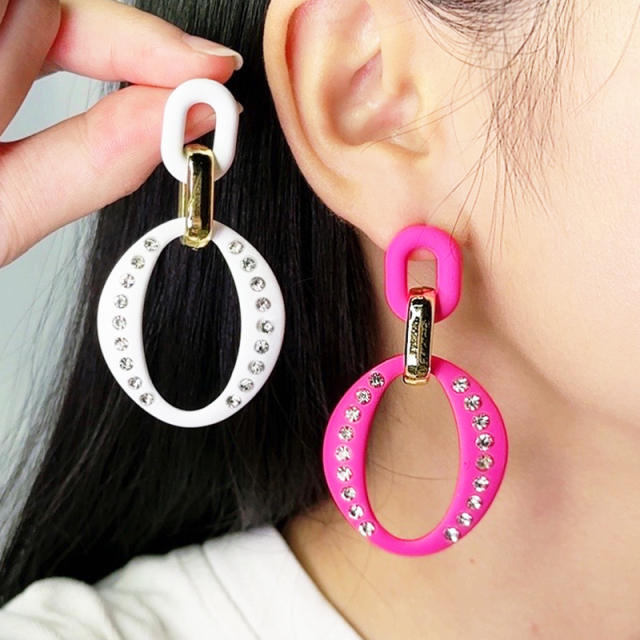 Summer candy color geometric circle rhinestone earrings