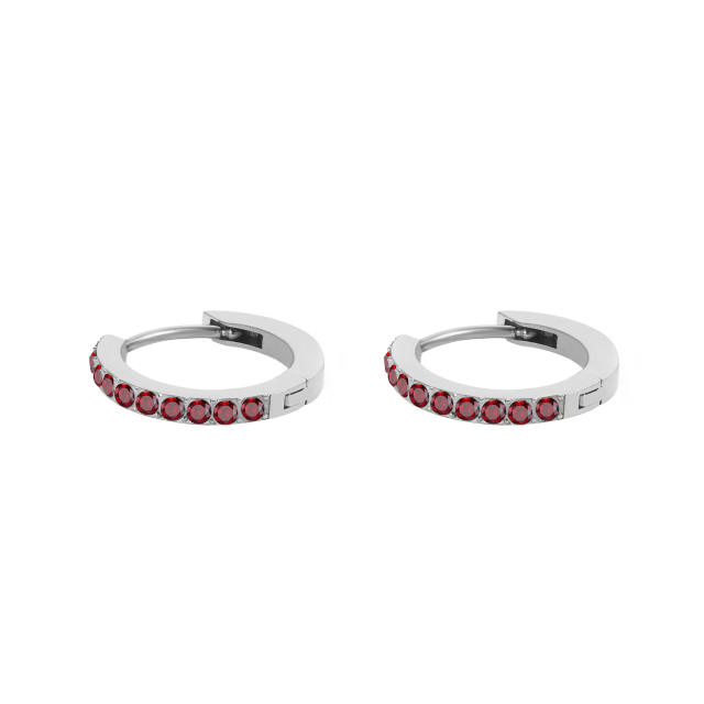 Dainty diamond birthstone stainless steel huggie earrings