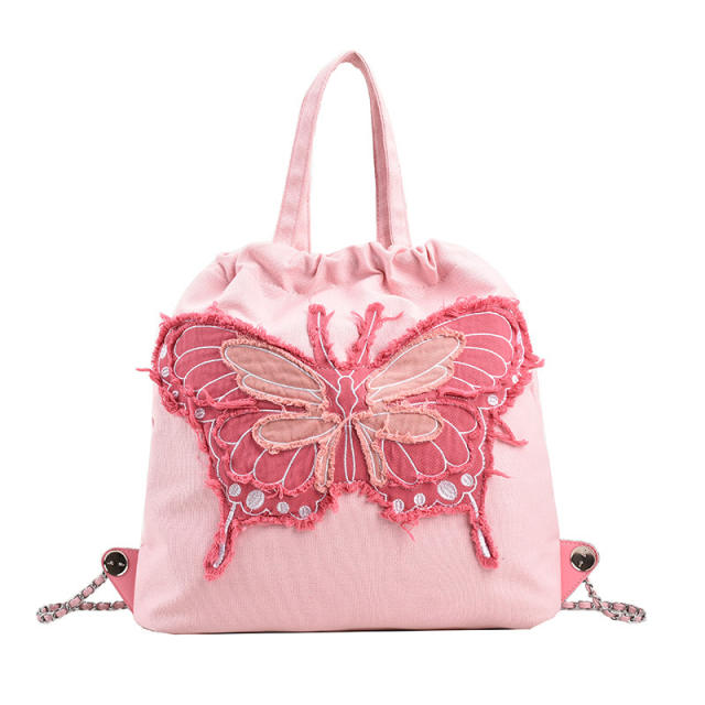 Personality canvas butterfly large storage handbag backpack