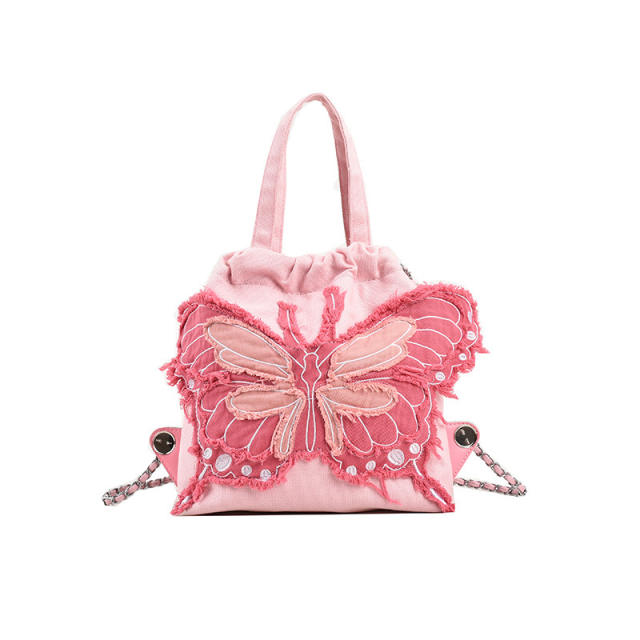 Personality canvas butterfly large storage handbag backpack