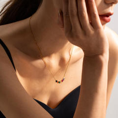 Dainty rainbow cz smile face stainless steel necklace